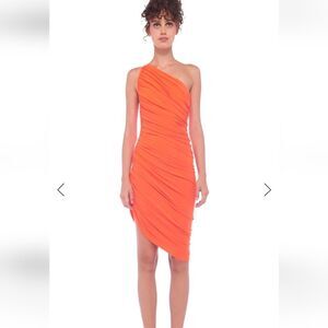 NWT Norma Kamali "Diana" Orange One Shoulder Mini Ruched Dress sz.XS Ret $245